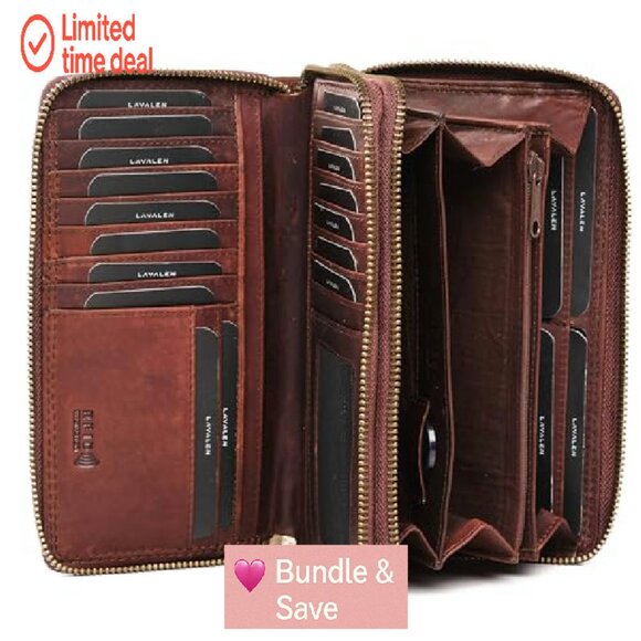 Genuine Leather RFID Wallet Women Multiple Compartments Handcrafted - Picture 2 of 7